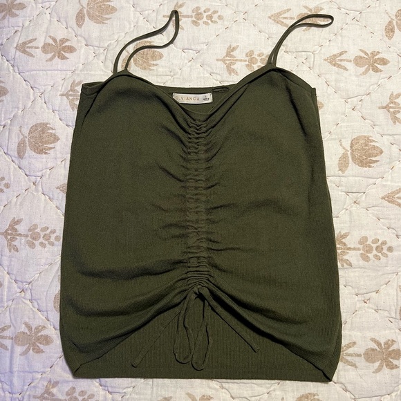 Olive Ruched Strappy Top - Picture 1 of 4